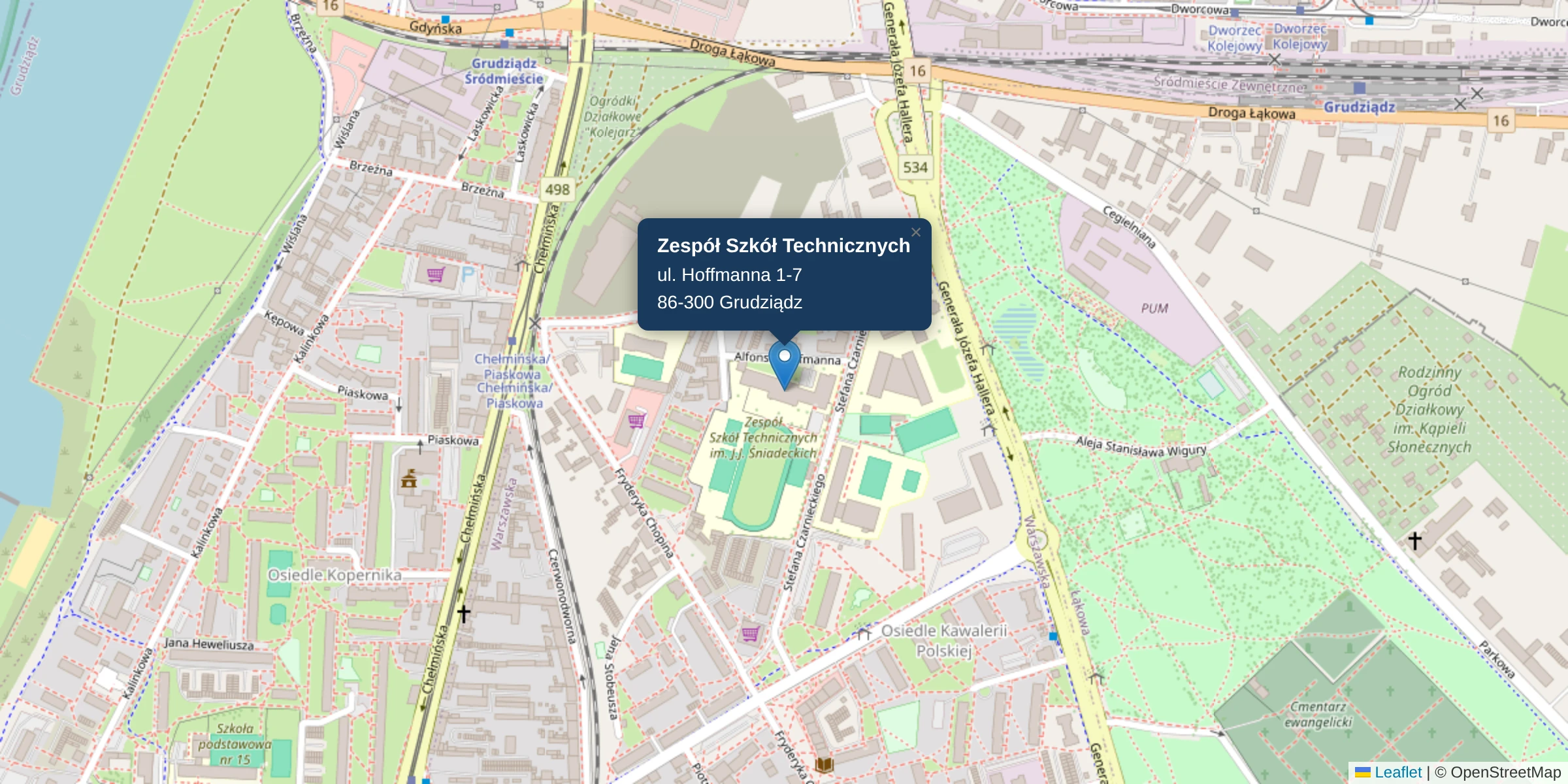 Mapa lokalizacji Zespołu Szkół Technicznych w Grudziądzu, ul. Hoffmanna 1-7